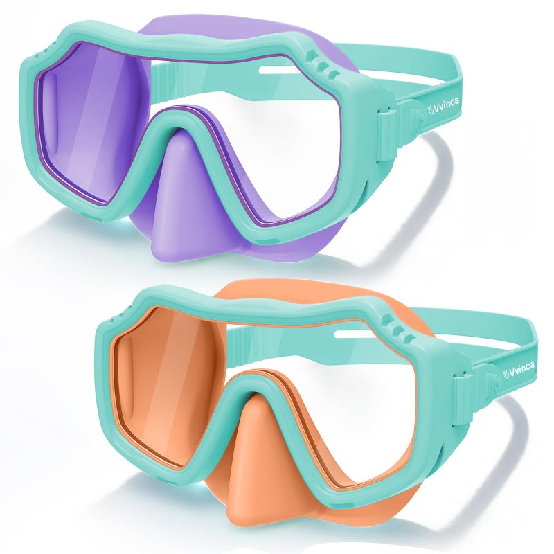 Vvinca 2 Pack Kids Swim Goggles with Nose Cover for Boys Girls 3-15, Anti Fog Diving Mask with Shatterproof Safety Lens for Toddler, Waterproof Swimming Goggles Value Set for Beach & Pool Beach - Image 1