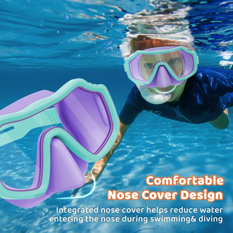 Vvinca 2 Pack Kids Swim Goggles with Nose Cover for Boys Girls 3-15, Anti Fog Diving Mask with Shatterproof Safety Lens for Toddler, Waterproof Swimming Goggles Value Set for Beach & Pool Beach - Image 4