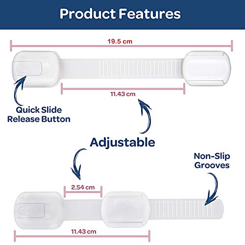 INOVERA (LABEL) Inovera Combo Of Baby Safety Adjustable Locks Straps&Electric Socket Plug Cover Guards (10 Straps,12 Socket,Made In India),White,Pack of 1 - Image 2