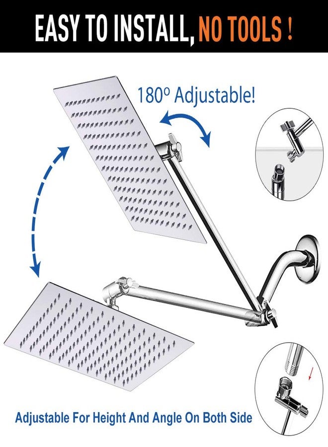 HarJue High Pressure Large Stainless Steel Square Rain ShowerHead With Shower Arm Waterfall Full Body Coverage Easy to Clean and Install (12 Inch With Arm, Chrome Finish) - Image 5