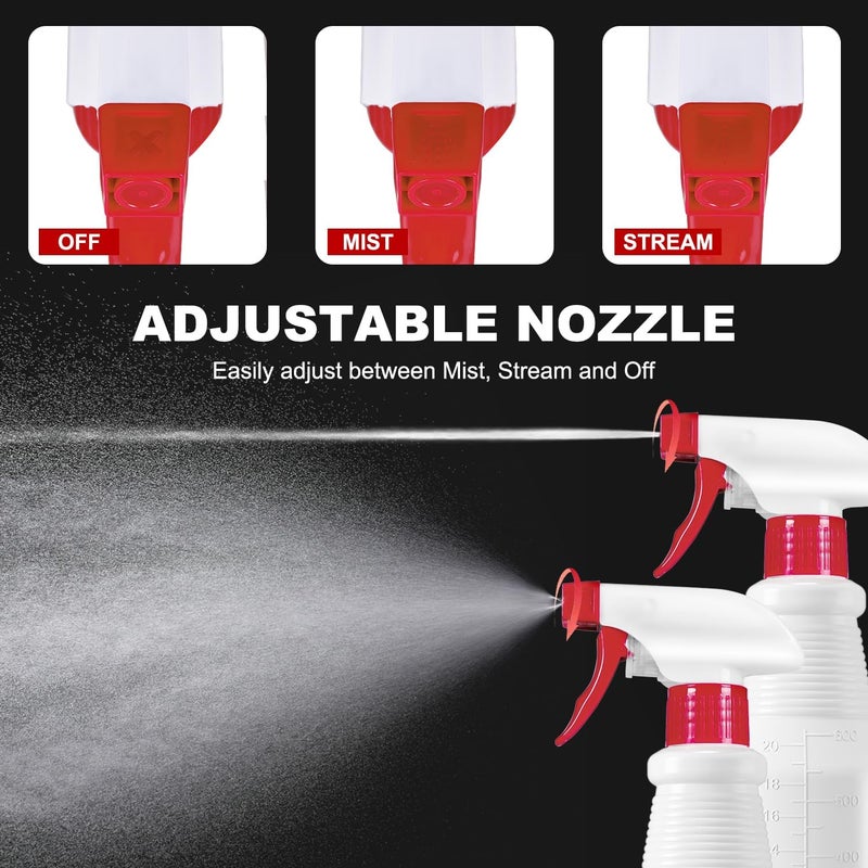 Uineko Plastic Spray Bottles 4 Pack, 24 Oz, Mist & Stream, Heavy Duty HDPE Sprayer Bottle, Leak Proof Empty Spraying Water Bottle for Cleaning Solutions, Planting, Car Detail, Pet Training with Measurement - Image 3