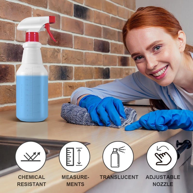 Uineko Plastic Spray Bottles 4 Pack, 24 Oz, Mist & Stream, Heavy Duty HDPE Sprayer Bottle, Leak Proof Empty Spraying Water Bottle for Cleaning Solutions, Planting, Car Detail, Pet Training with Measurement - Image 5