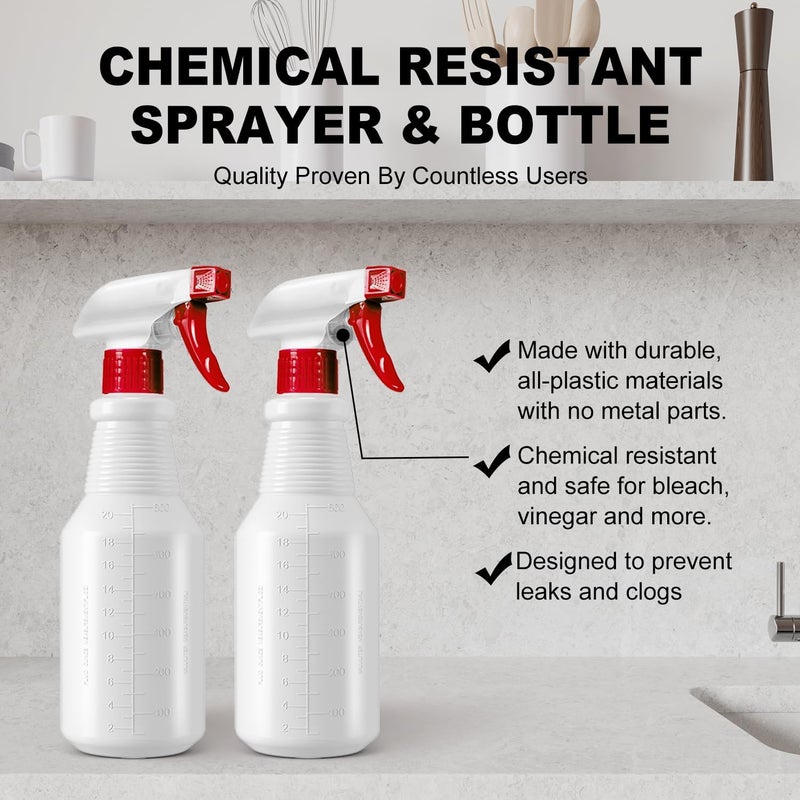 Uineko Plastic Spray Bottles 4 Pack, 24 Oz, Mist & Stream, Heavy Duty HDPE Sprayer Bottle, Leak Proof Empty Spraying Water Bottle for Cleaning Solutions, Planting, Car Detail, Pet Training with Measurement - Image 2
