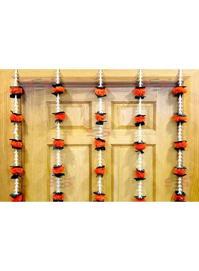 S2S Artificial Rajnigandha Marigold Ladi Strings for Decoration of Home, Balcony, Walls, Hall, Ganpati Backdrop | Pack of 5 | (Orange Flower) (Height - 60 Inch) - Image 2