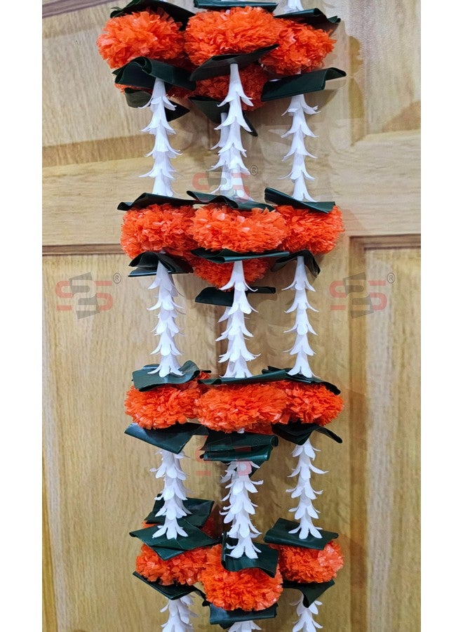 S2S Artificial Rajnigandha Marigold Ladi Strings for Decoration of Home, Balcony, Walls, Hall, Ganpati Backdrop | Pack of 5 | (Orange Flower) (Height - 60 Inch) - Image 5