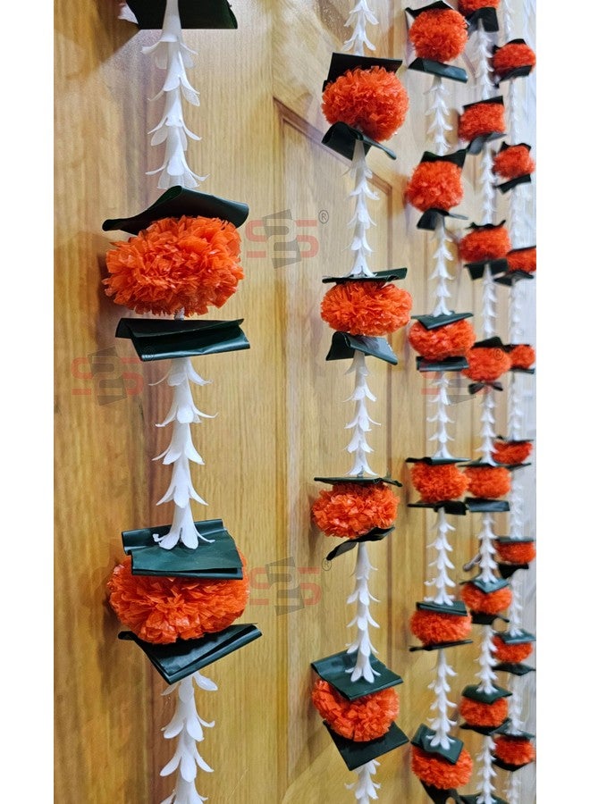 S2S Artificial Rajnigandha Marigold Ladi Strings for Decoration of Home, Balcony, Walls, Hall, Ganpati Backdrop | Pack of 5 | (Orange Flower) (Height - 60 Inch) - Image 3