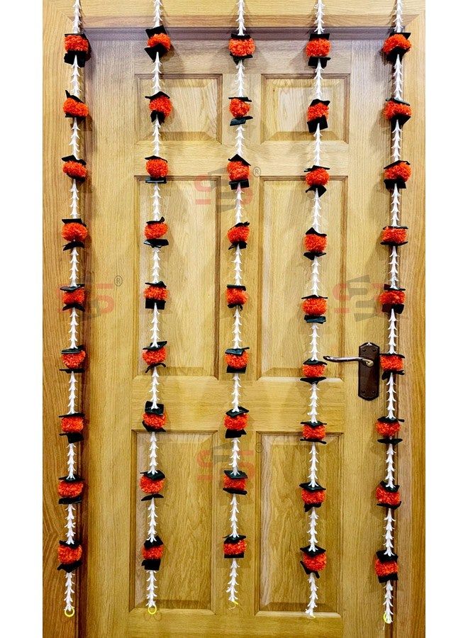 S2S Artificial Rajnigandha Marigold Ladi Strings for Decoration of Home, Balcony, Walls, Hall, Ganpati Backdrop | Pack of 5 | (Orange Flower) (Height - 60 Inch) - Image 1