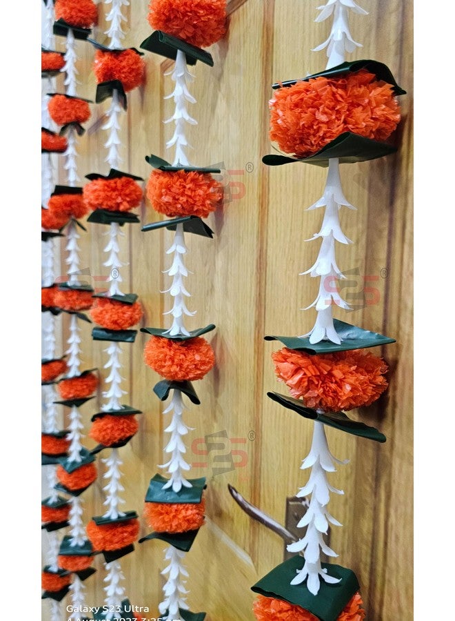 S2S Artificial Rajnigandha Marigold Ladi Strings for Decoration of Home, Balcony, Walls, Hall, Ganpati Backdrop | Pack of 5 | (Orange Flower) (Height - 60 Inch) - Image 4