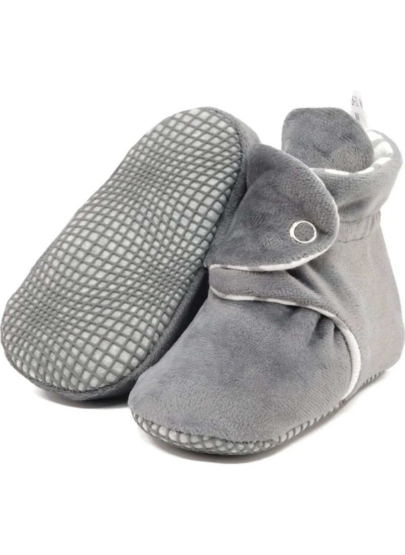 Ella Bonna Velvet Baby Slippers, Non-Slip Sole Home Boots, Nursery Shoes, Organic Cotton Booties, Gray