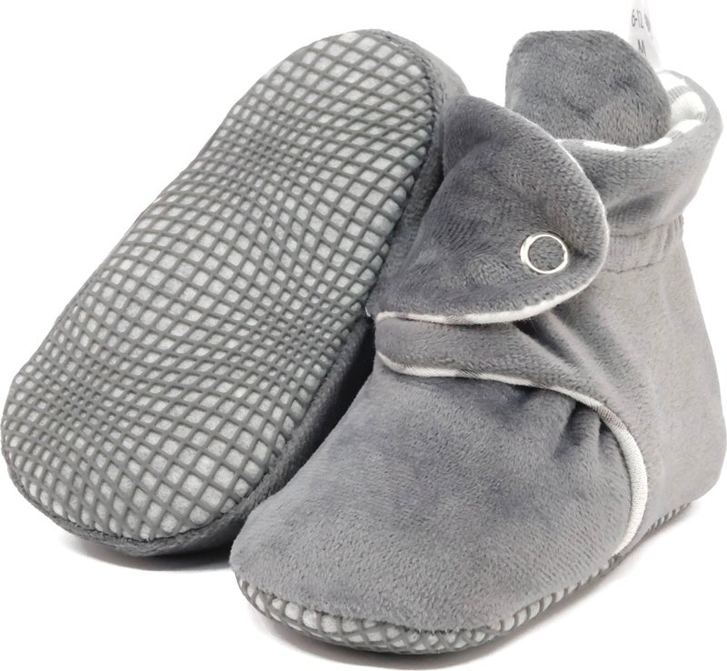 Ella Bonna Velvet Baby Slippers, Non-Slip Sole Home Boots, Nursery Shoes, Organic Cotton Booties, Gray  - Image 1