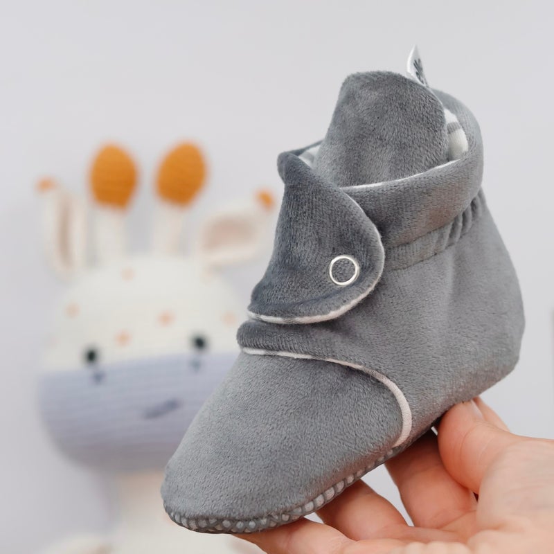 Ella Bonna Velvet Baby Slippers, Non-Slip Sole Home Boots, Nursery Shoes, Organic Cotton Booties, Gray  - Image 5