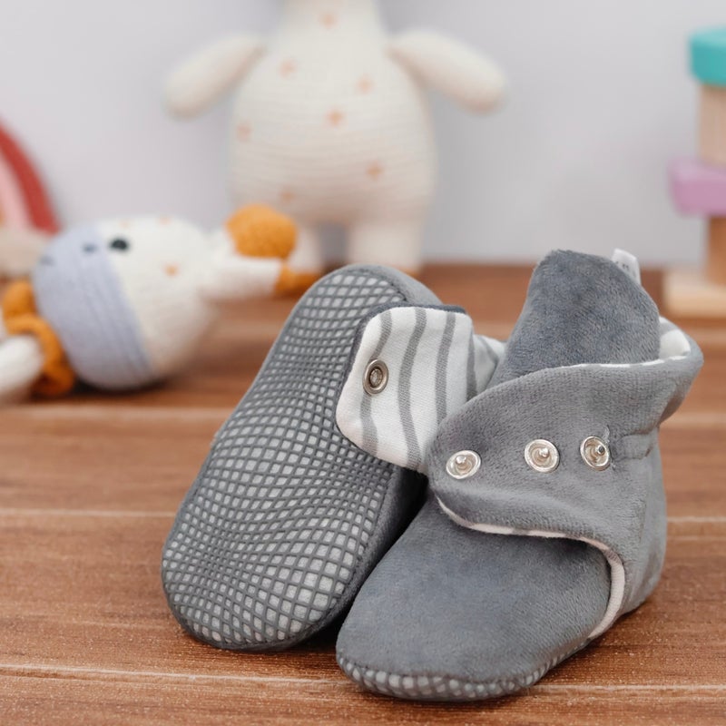 Ella Bonna Velvet Baby Slippers, Non-Slip Sole Home Boots, Nursery Shoes, Organic Cotton Booties, Gray  - Image 3