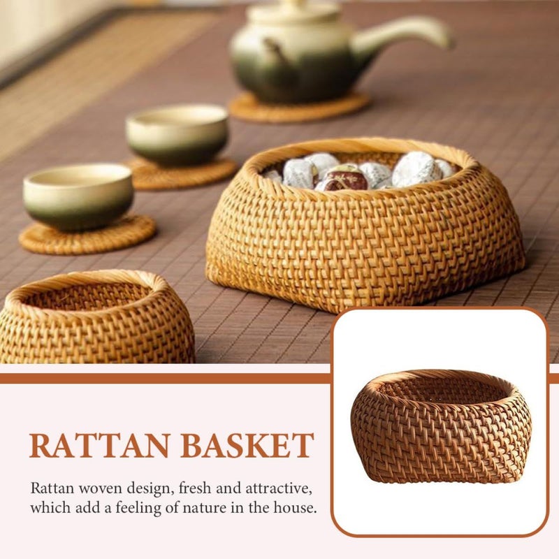 Handmade Rattan Snack Basket Tea Biscuit Holder Kitchen Serving Box Natural - Image 4