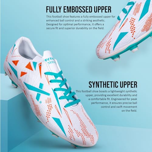 Vector X Trigger Synthetic leather + Embossed design Football Shoe/Studs, Double Colored High Strength TPU Sole, Padded Ankle Collar|Turf & Hard Ground Shoes for Boys Men, Youth (White- Sea-Green, Size-7) - Image 4