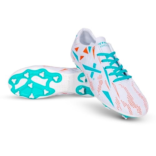 Vector X Trigger Synthetic leather + Embossed design Football Shoe/Studs, Double Colored High Strength TPU Sole, Padded Ankle Collar|Turf & Hard Ground Shoes for Boys Men, Youth (White- Sea-Green, Size-7) - Image 1