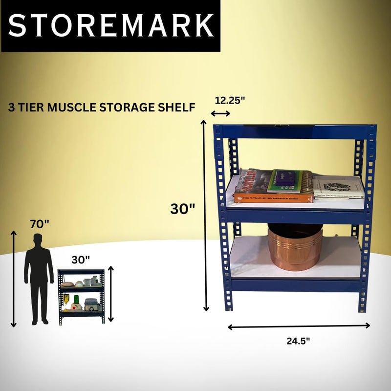 STOREMARK STOREMARK Blue 3Tier Metal RackSize 30X1225X245 Inches Adjustable Engineered Wood Slabs with Powder Coated Body for Home Garrages Offices Kitchen and Industrial Uses  - Image 2