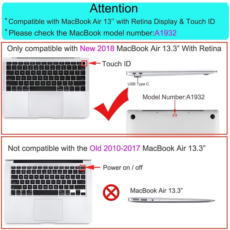 Moca غطاء صلب لجهاز M1 MacBook Air مقاس 13 بوصة [إصدار 2022، 2021-2018] M1 A2337 A2179 A1932 مع شاشة Retina وTouch ID غطاء غلاف MacBook Air (رمادي) - Image 2