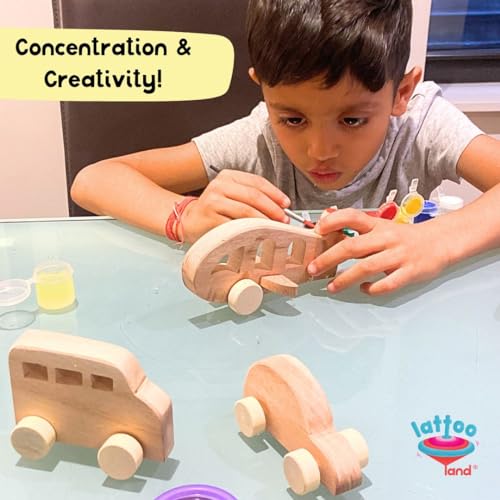 Lattooland Wooden Vehicle set for Kids |Painting Vehicles for Kids - Car, Bus, Aeroplane |Crafts Activity for Imaginative Play|DIY Craft Kit | Birthday Return Gift for Kids 3 4 5 6-year-old boys girls - Image 4