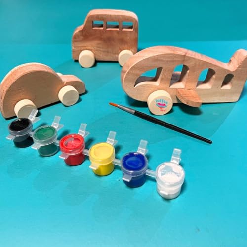 Lattooland Wooden Vehicle set for Kids |Painting Vehicles for Kids - Car, Bus, Aeroplane |Crafts Activity for Imaginative Play|DIY Craft Kit | Birthday Return Gift for Kids 3 4 5 6-year-old boys girls - Image 1