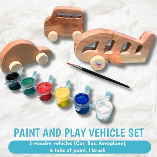 Lattooland Wooden Vehicle set for Kids |Painting Vehicles for Kids - Car, Bus, Aeroplane |Crafts Activity for Imaginative Play|DIY Craft Kit | Birthday Return Gift for Kids 3 4 5 6-year-old boys girls - Image 3