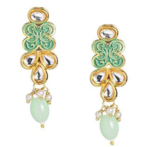 ACCESSHER Gold toned Kundan and mint green enamel Jewellery set embellished with pearls and beads for women| Gifting for Karwachauth | - Image 4