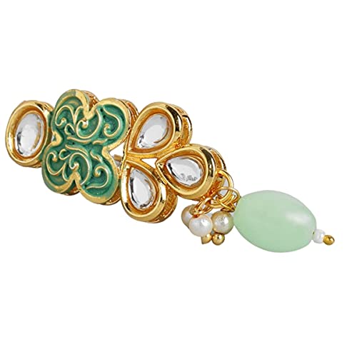 ACCESSHER Gold toned Kundan and mint green enamel Jewellery set embellished with pearls and beads for women| Gifting for Karwachauth | - Image 5