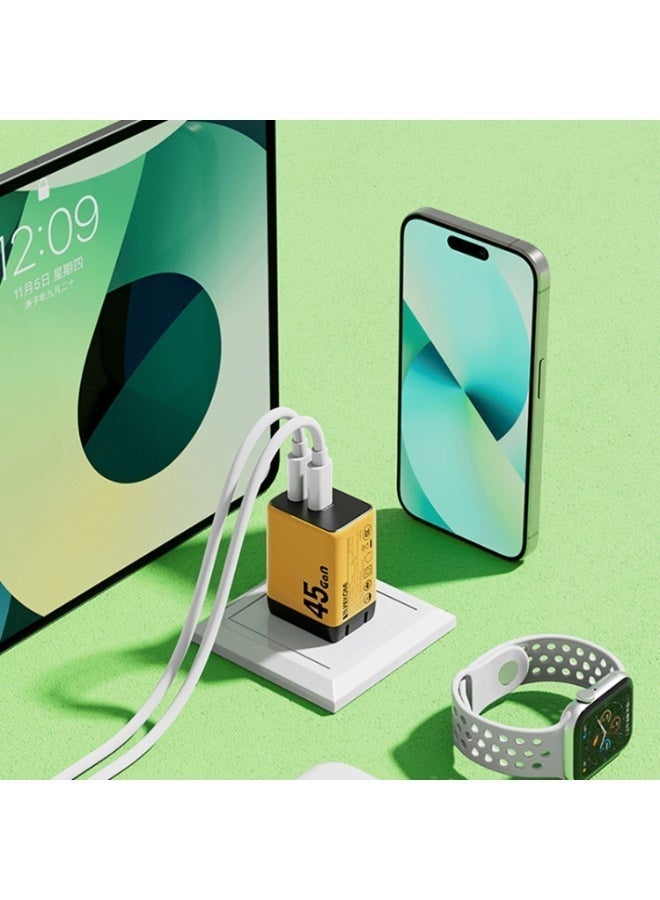 WEKOME WK WP-U33 45W USB-C / Type-Cx2 GaN Fast Charger - Yellow - UK Plug - Image 4