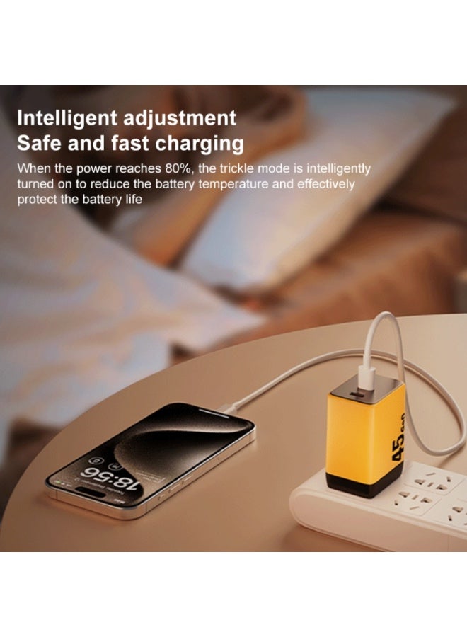 WEKOME WK WP-U33 45W USB-C / Type-Cx2 GaN Fast Charger - Yellow - UK Plug - Image 5