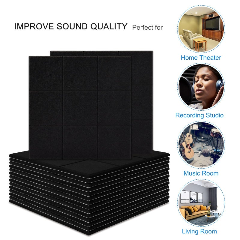 BXI Sound Absorber - 16 Pack Self-adhesive 12 X 12 X 0.4 Inches Acoustic Absorption Panels, Tackable Sound Absorbing Panels for Wall and Ceiling Acoustic Treatment - Image 4