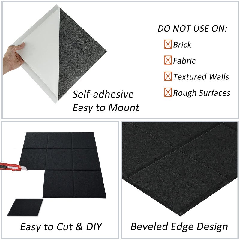 BXI Sound Absorber - 16 Pack Self-adhesive 12 X 12 X 0.4 Inches Acoustic Absorption Panels, Tackable Sound Absorbing Panels for Wall and Ceiling Acoustic Treatment - Image 5