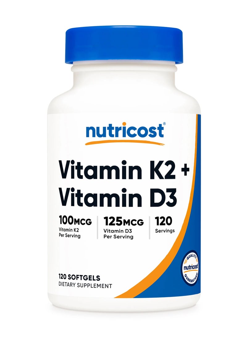 Nutricost Vitamin K2 + Vitamin D3, 120 Softgels - Image 1