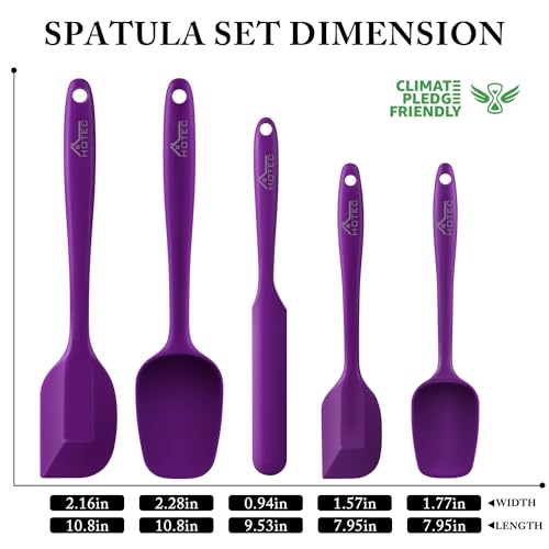 HOTEC 600℉ Heat Resistant BPA-Free Silicone Rubber Spatula Set for Baking, Cooking, and Mixing Non Stick Dishwasher Safe, Purple Set of 5 - Image 2