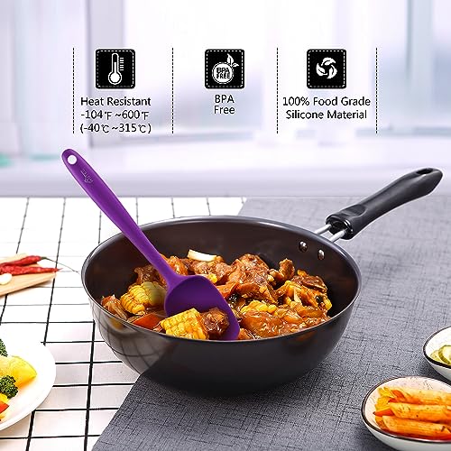 HOTEC 600℉ Heat Resistant BPA-Free Silicone Rubber Spatula Set for Baking, Cooking, and Mixing Non Stick Dishwasher Safe, Purple Set of 5 - Image 4
