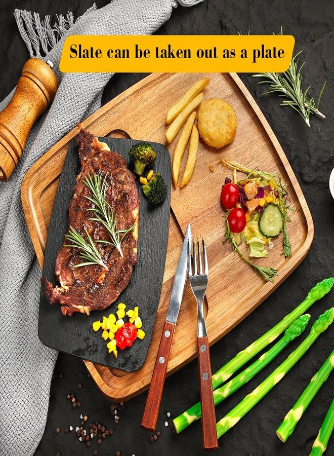 طبق شرائح اللحم من خشب الأكاسيا من LiWiBet، مثالي لتقديم اللحوم والجبن والمقبلات، لوح تقطيع شرائح اللحم، صينية تقديم، طبق مقبلات الجبن، مثالي لحفلات الانتقال إلى منزل جديد، عيد الميلاد، عيد الأم - Image 3