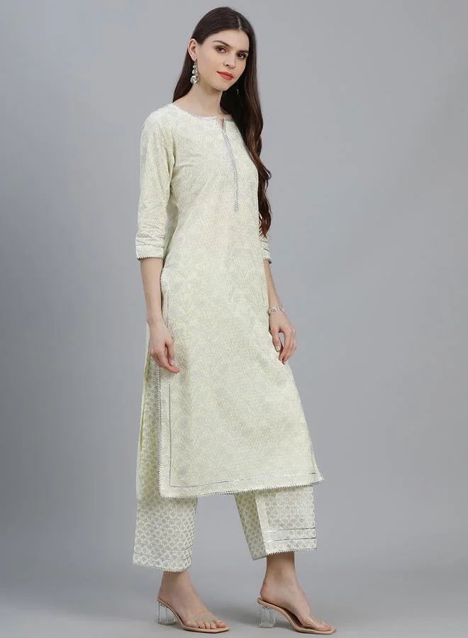 Libas All-Over Print Straight Kurta and Palazzo with Solid Dupatta Set by Styli