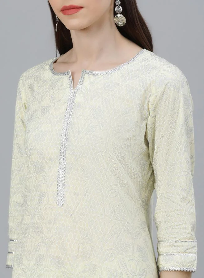 Libas All-Over Print Straight Kurta and Palazzo with Solid Dupatta Set by Styli