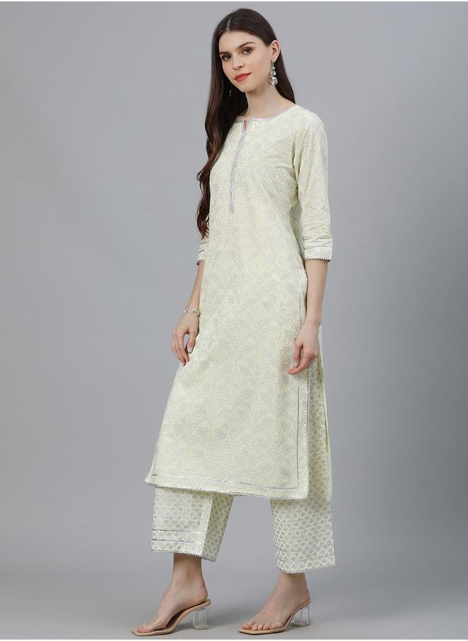 Libas All-Over Print Straight Kurta and Palazzo with Solid Dupatta Set by Styli  - Image 2