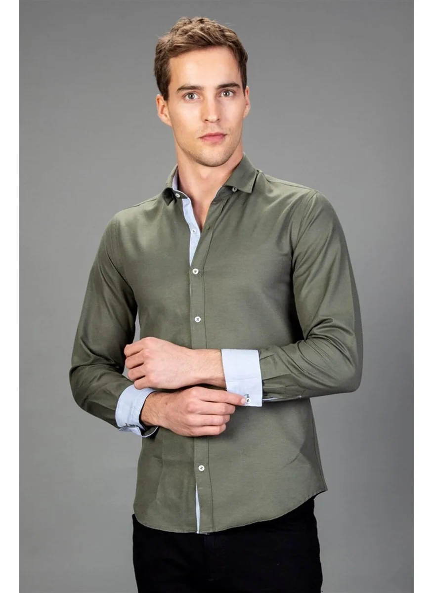 تودورس Slim Fit Sports Khaki Men's Shirt