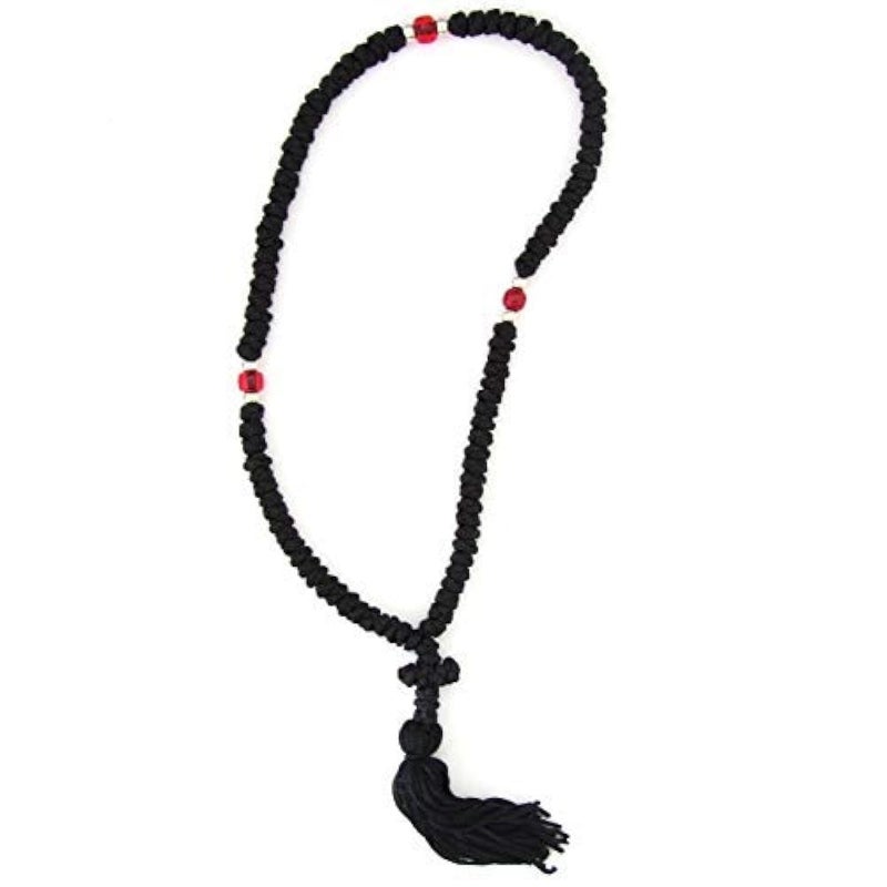 Iconsgr Handmade Christian Orthodox Greek Komboskoini prayer Rope 100 knots with Red Bead