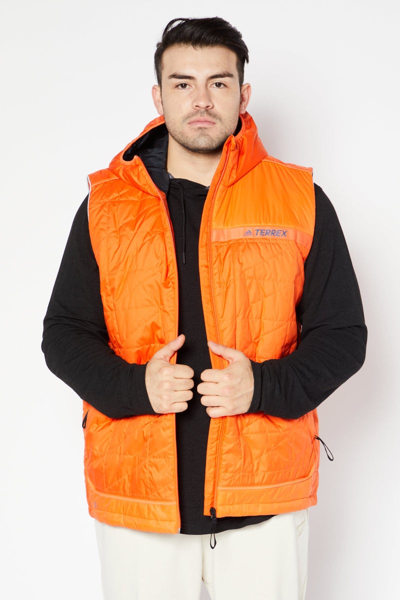 Adidas Men Sportswear Fit Outdoor Printed Vest, Orange - Image 1