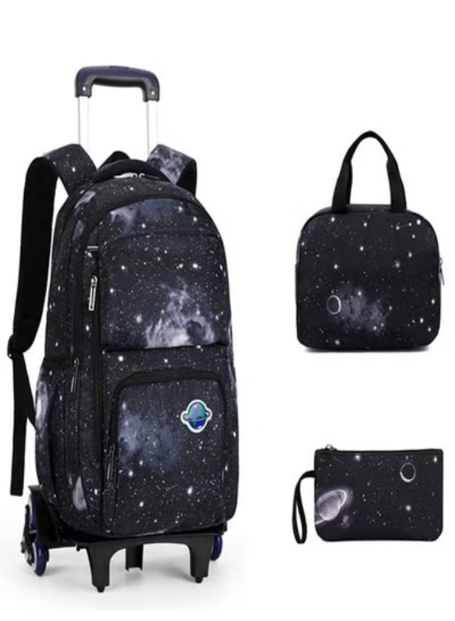 KLNAMAEAAN Three-Piece Trolley School Bag, Lunch Bbox Bag, Pencil Case, Large-Capacity Waterproof Bag - Image 1