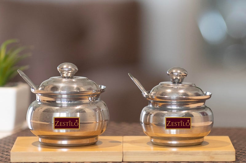 ZESTILO ZESTILO Stainless Steel Ghee Pot || Ghee Dani Butter Container Silver bottom Finish || Ghee Container for Kitchen | Multipurpose Oil Container | (Capacity of 150 ml, 200 ml) - Image 1
