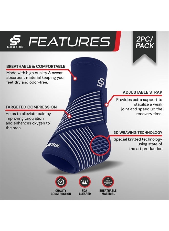 SS SLEEVE STARS Brace for Women And Men, Plantar Fasciitis Relief for Ankle Compression Sleeve With Ankle Support Strap, Heel Wrap for Heel Pain - Pair Navy Blue  - Image 2