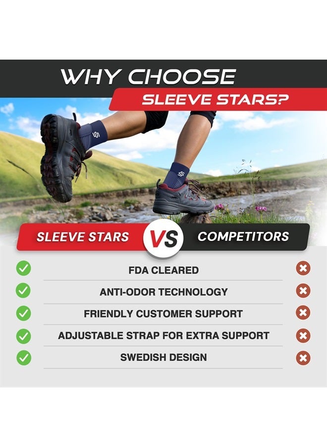 SS SLEEVE STARS Brace for Women And Men, Plantar Fasciitis Relief for Ankle Compression Sleeve With Ankle Support Strap, Heel Wrap for Heel Pain - Pair Navy Blue  - Image 3