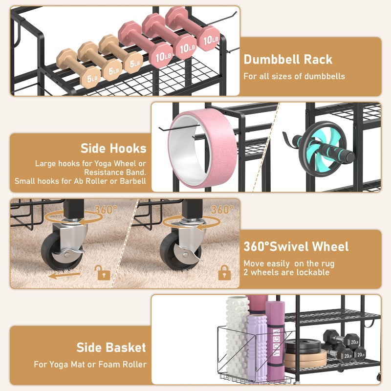 Glocryp Dumbbell Rack, Utility Weight Storage Racks, Home Gym Storage for Dumbbell Setï¼ŒKettlebellsï¼ŒYoga Mat and Workout Equipment - Image 4