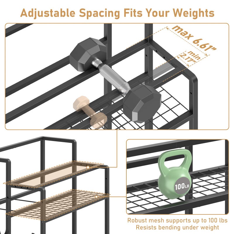 Glocryp Dumbbell Rack, Utility Weight Storage Racks, Home Gym Storage for Dumbbell Setï¼ŒKettlebellsï¼ŒYoga Mat and Workout Equipment - Image 5