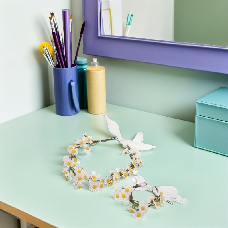 1 Set Daisy Hair Wreath Wristband: Artificial Floral For Women Wedding Party Festival And Photo Props - Natural And Elegant Design - Image 5
