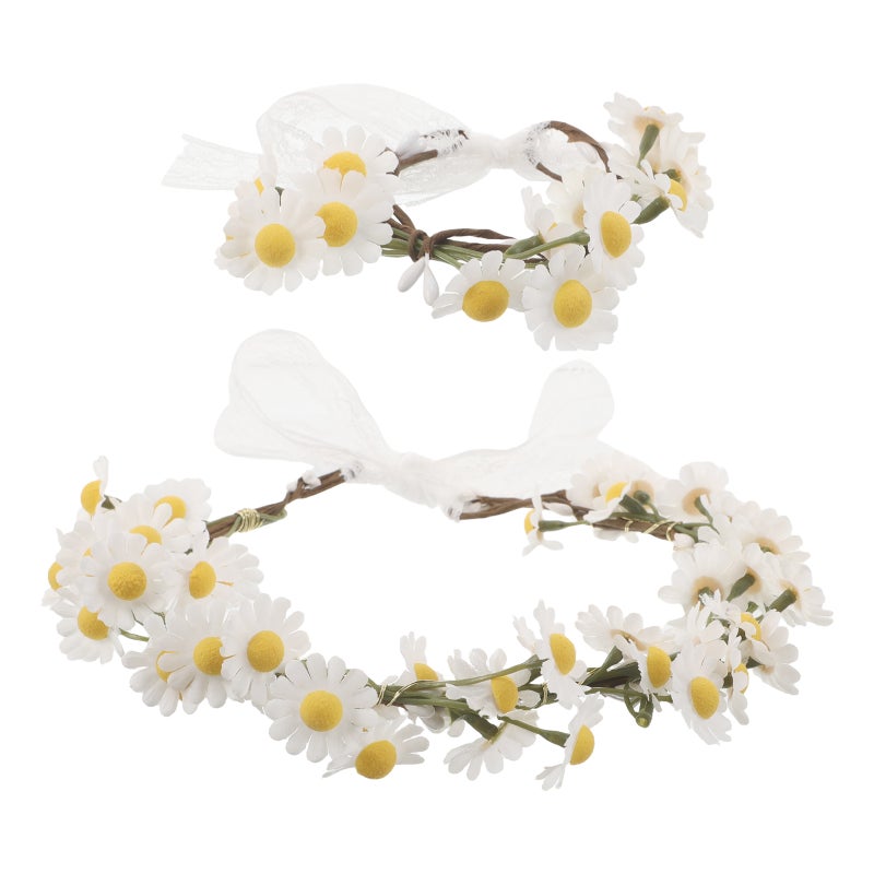 1 Set Daisy Hair Wreath Wristband: Artificial Floral For Women Wedding Party Festival And Photo Props - Natural And Elegant Design - Image 1