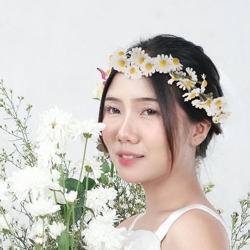 1 Set Daisy Hair Wreath Wristband: Artificial Floral For Women Wedding Party Festival And Photo Props - Natural And Elegant Design - Image 3