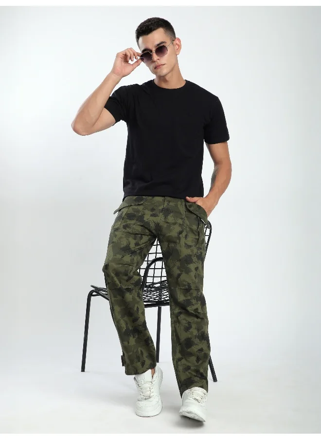 Beyoung Green Pleated Knee Camo Cargo Pants